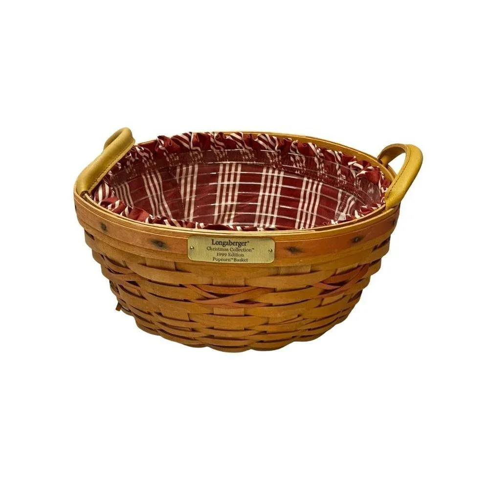 Longaberger Vtg 1999 Christmas Collection Popcorn Basket W/ fabric liner Plastic
